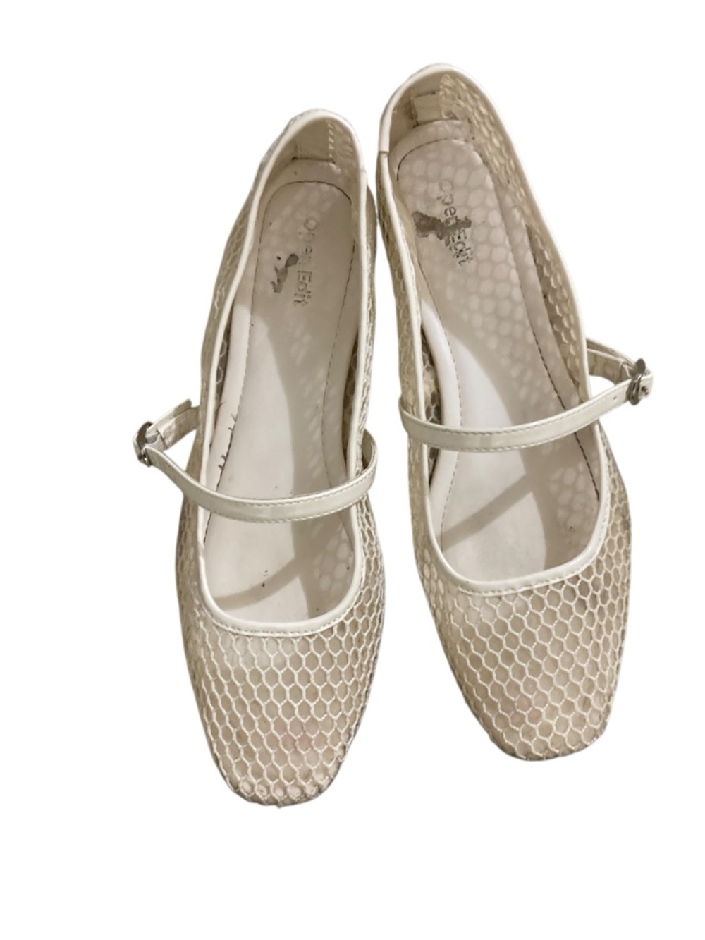 Open Edit Off-White Mesh Mary Jane Flat-9.5